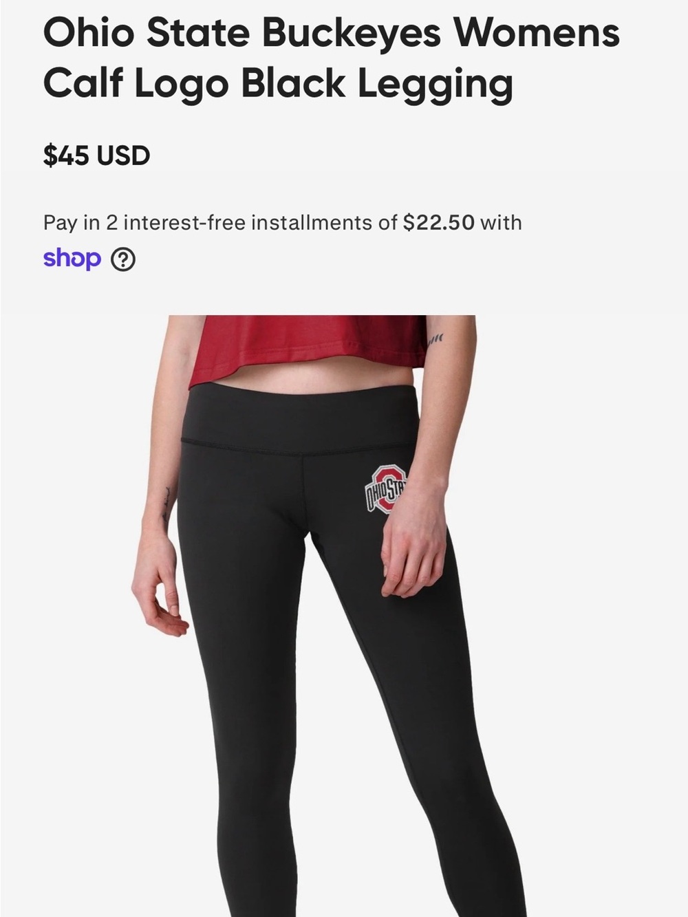 NWT Ohio State Black Logo Leggings